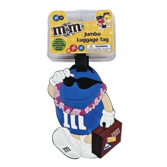 M&M's Jumbo Luggage Tag Blue NYC Fiji Hawaii Name Tag Suitcase Bag Accessory NWT - Picture 2 of 5